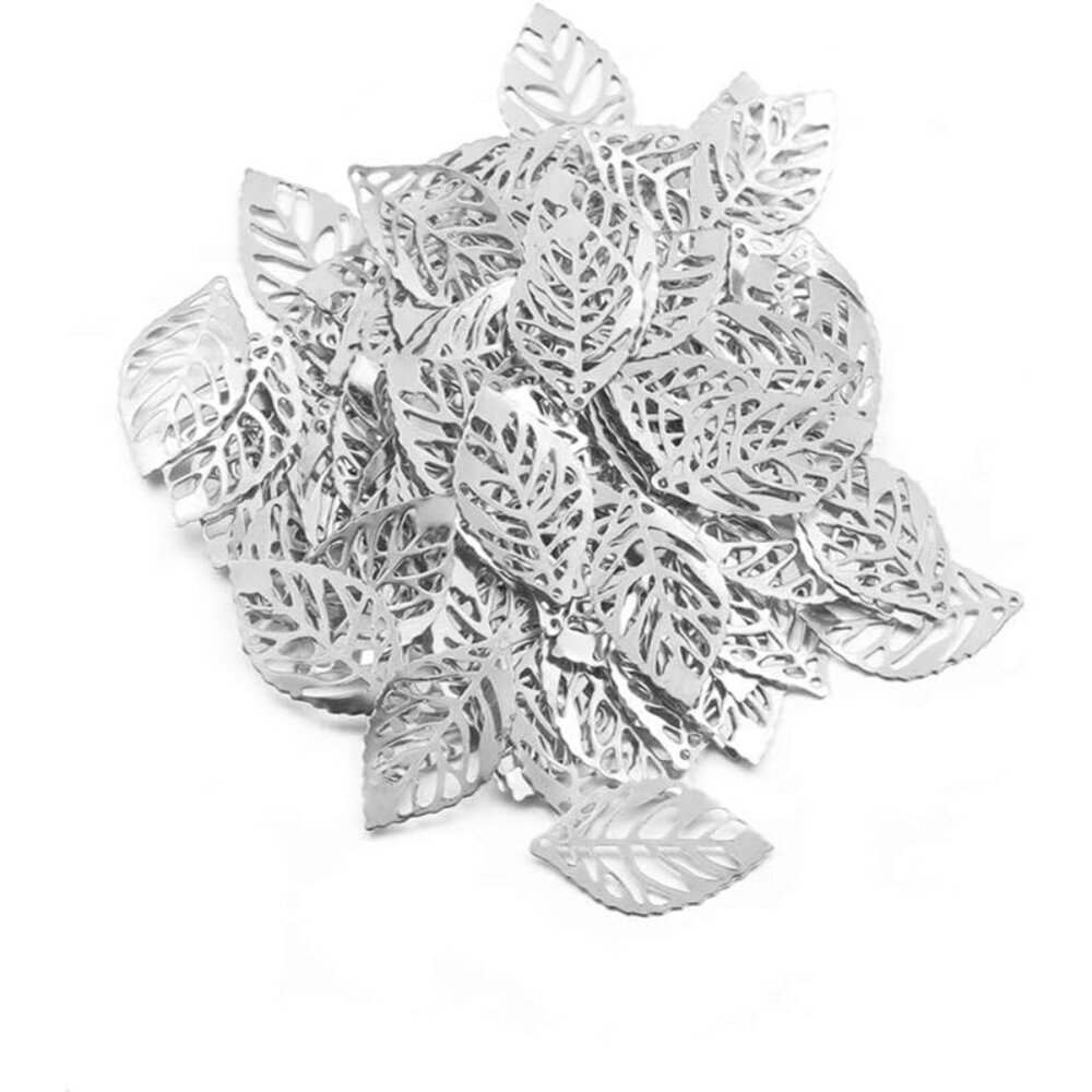 50 Pcs Hollow Leaf Metal Flower Pieces, Pendant Jewelry Making Leaf Connector DI